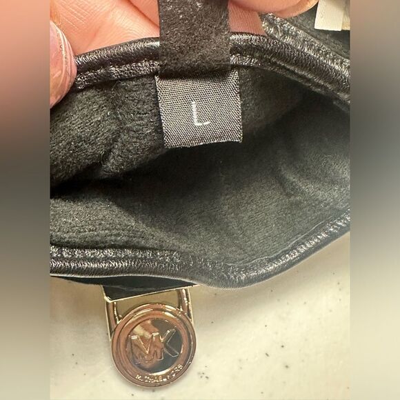 Michael Kors Quilted Leather Hamilton Gold Lock Black 100% Leather Gloves Large - Picture 6 of 7